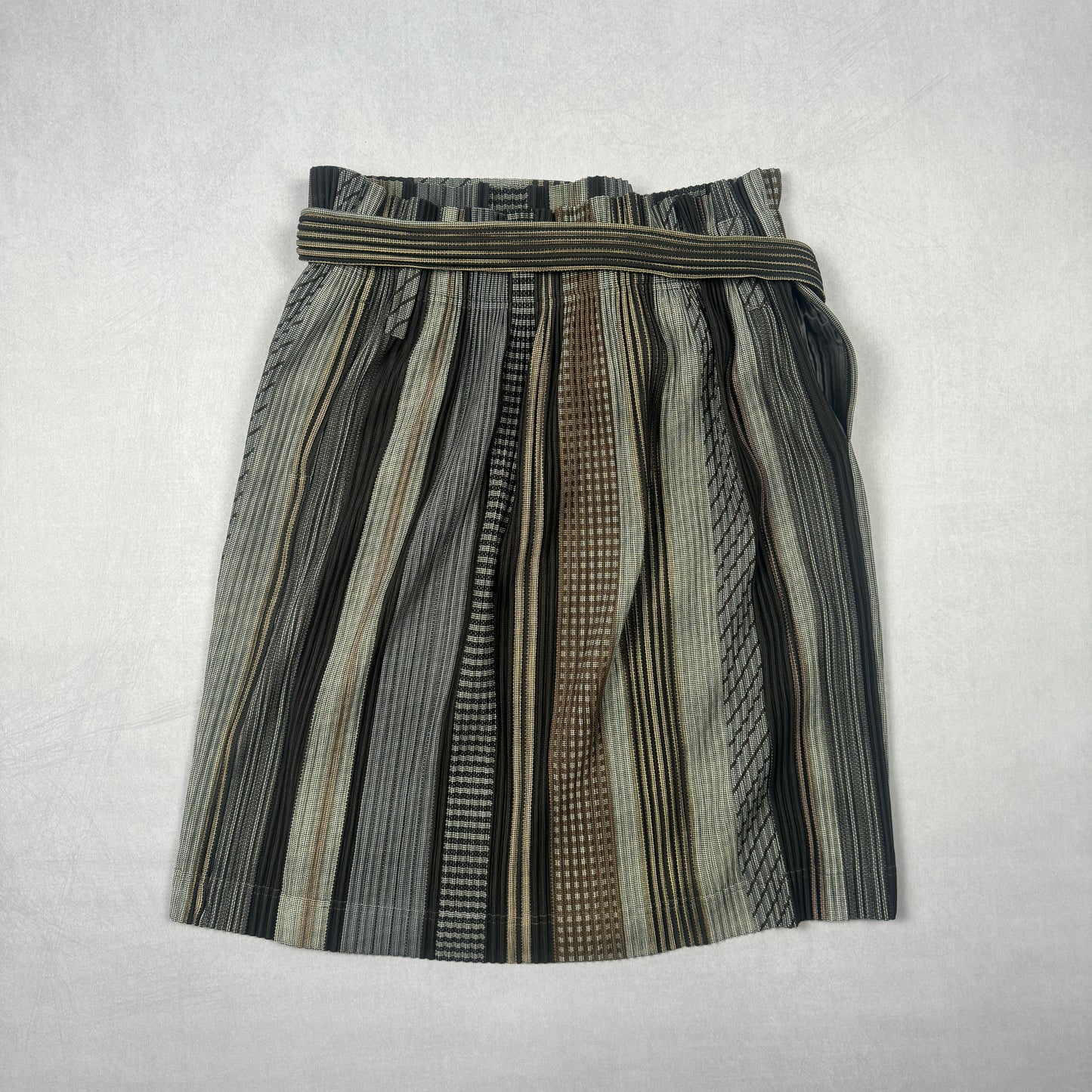 FW18 Stripe Patchwork Midi Pleated Skirt