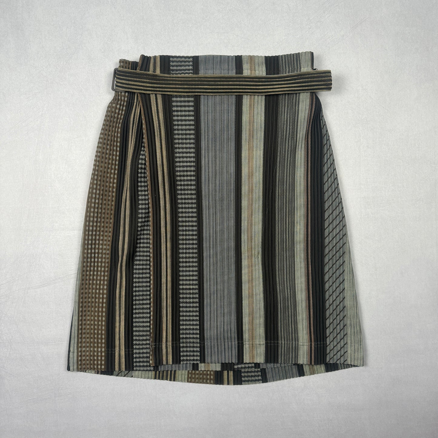 FW18 Stripe Patchwork Midi Pleated Skirt