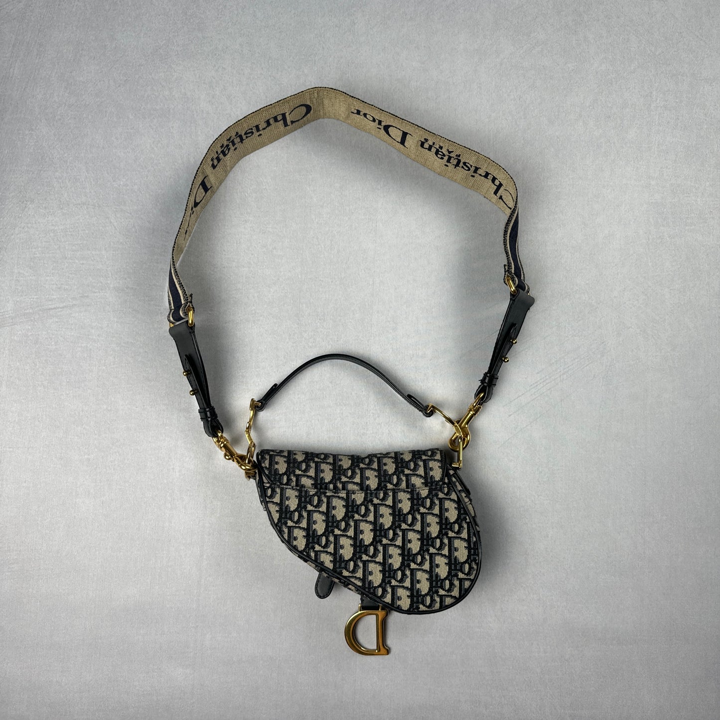 Dior Mini Saddle Bag w/ Woven Shoulder Strap