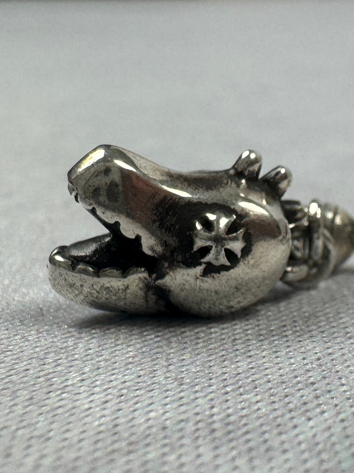 Silver Godzilla Dino Head Drop Earring
