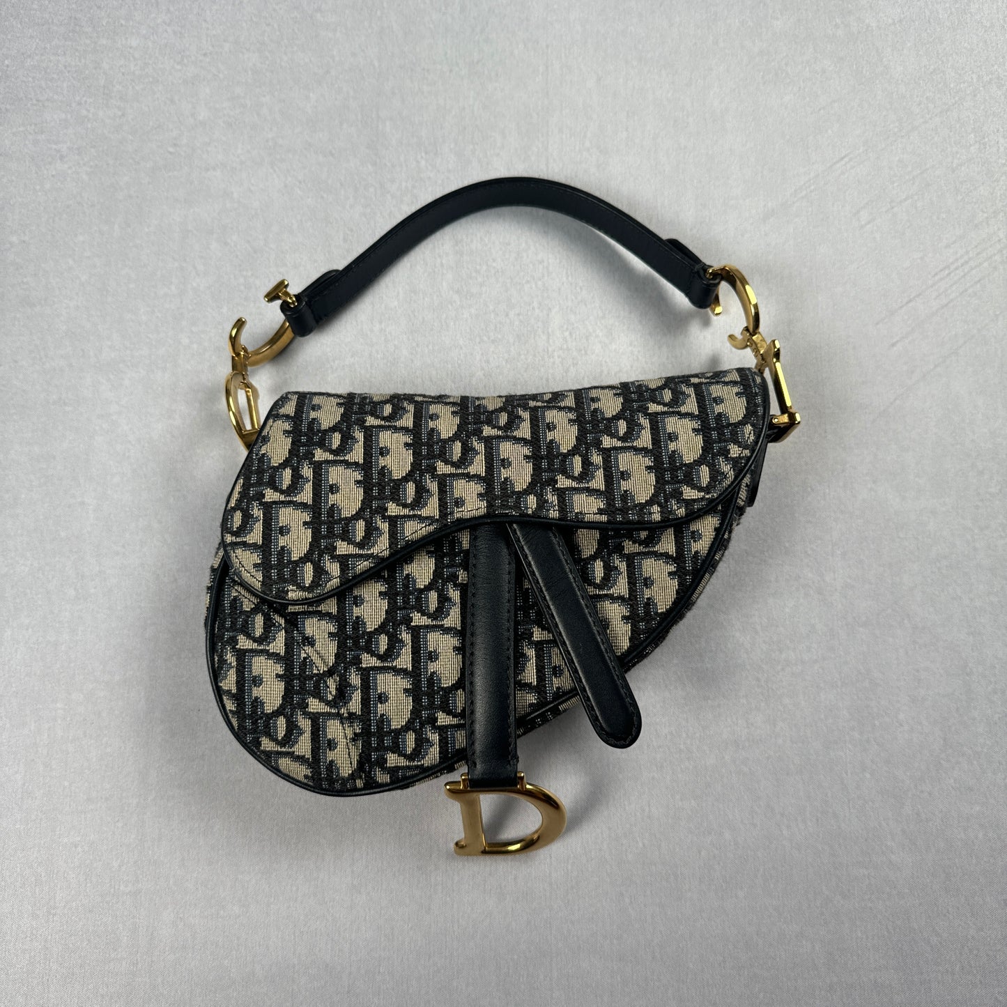 Dior Mini Saddle Bag w/ Woven Shoulder Strap