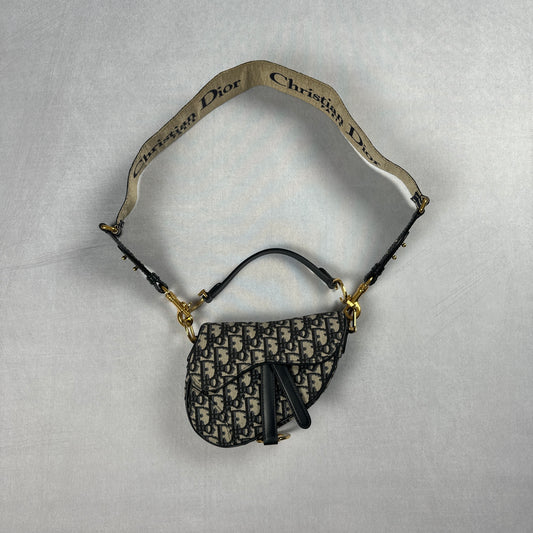 Dior Mini Saddle Bag w/ Woven Shoulder Strap