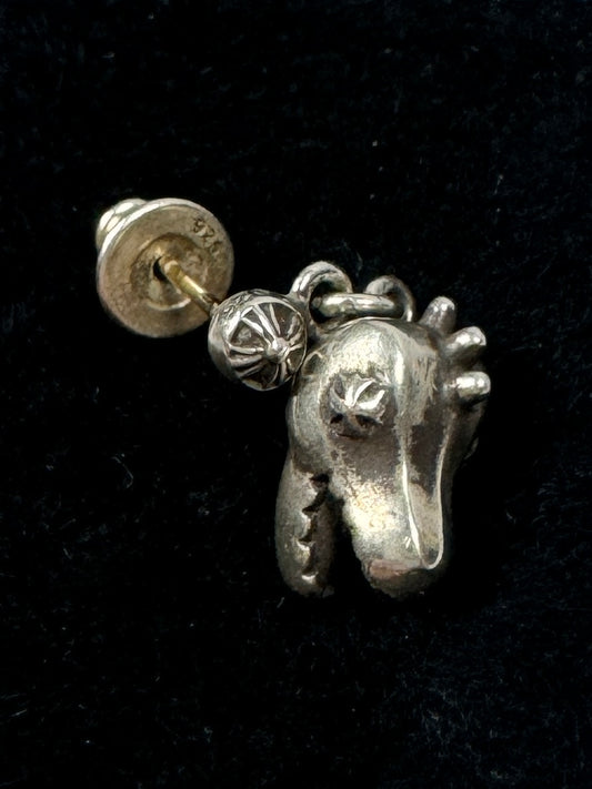 Silver Godzilla Dino Head Drop Earring