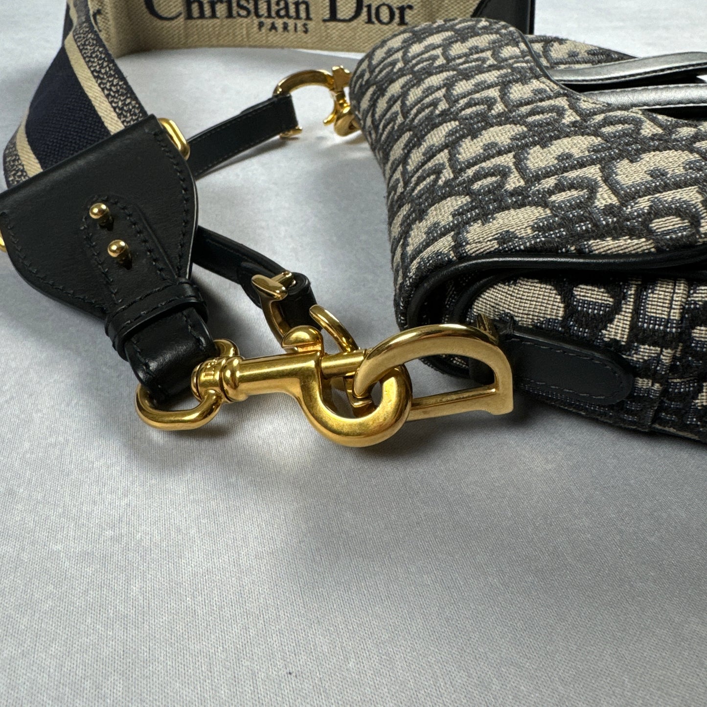 Dior Mini Saddle Bag w/ Woven Shoulder Strap