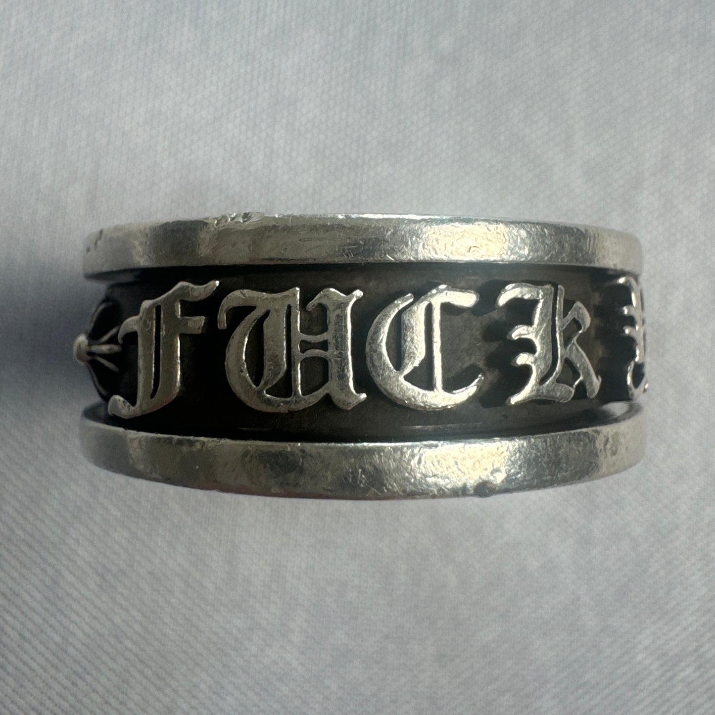 Sterling Silver F YOU Plus Cross Spinner Ring