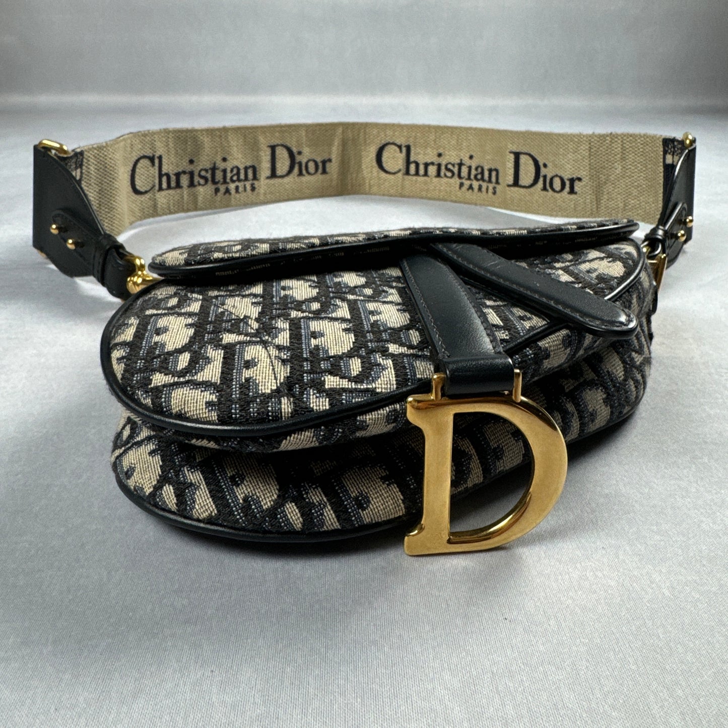 Dior Mini Saddle Bag w/ Woven Shoulder Strap
