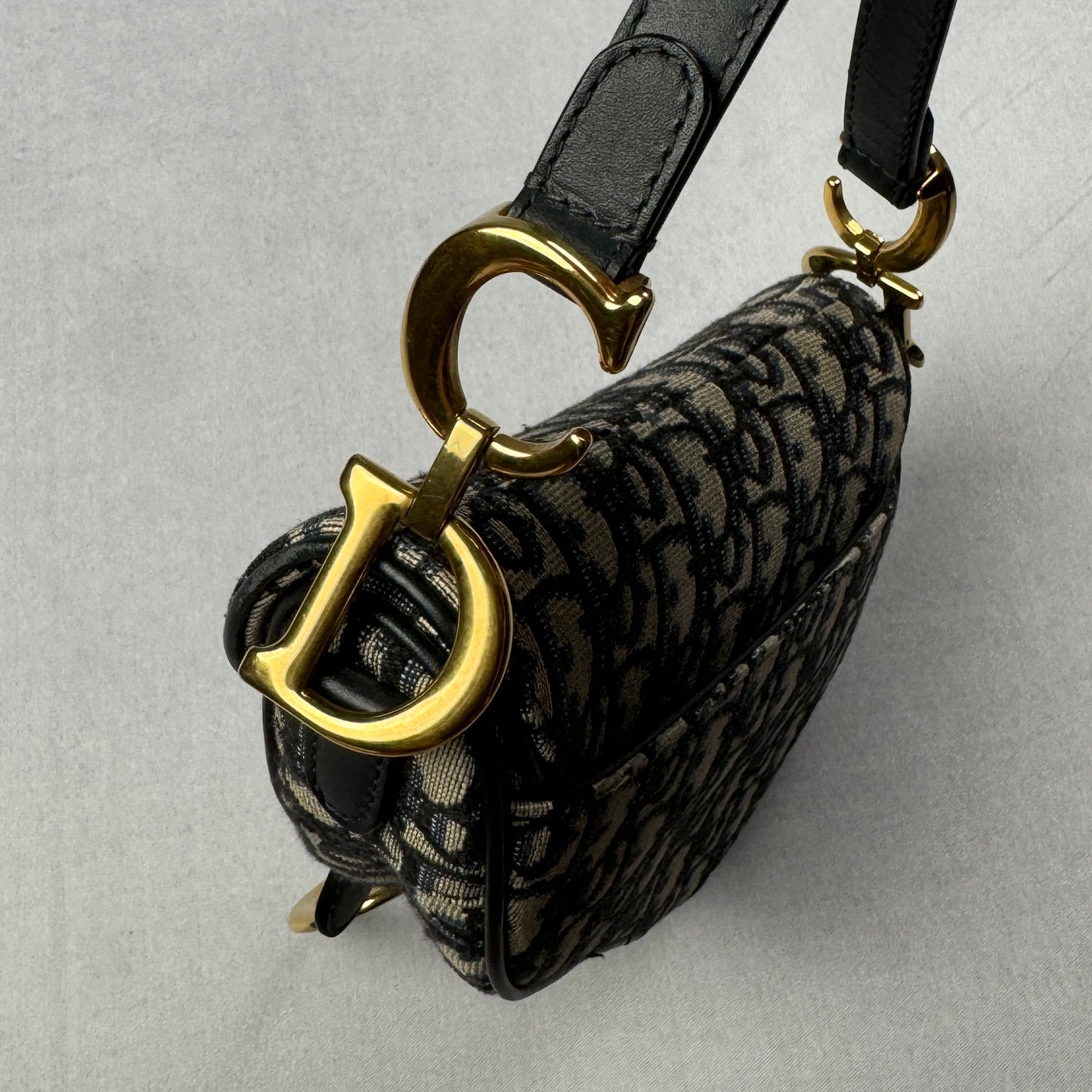 Dior Mini Saddle Bag w/ Woven Shoulder Strap